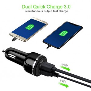 Consumer Electronic Car Accessories Mobile Phone Fast Charging QC 3.0 Dual USB Ports Car Charger