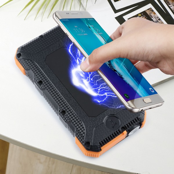 Hot selling PD18W fast charging 20000mah wireless charger solar power bank with LED torch