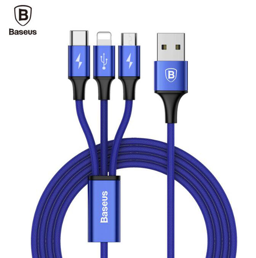 Baseus 3 in 1 micro usb type-c Lightning 3A fast charging data  cable For apple android huawei smart phone Featured Image