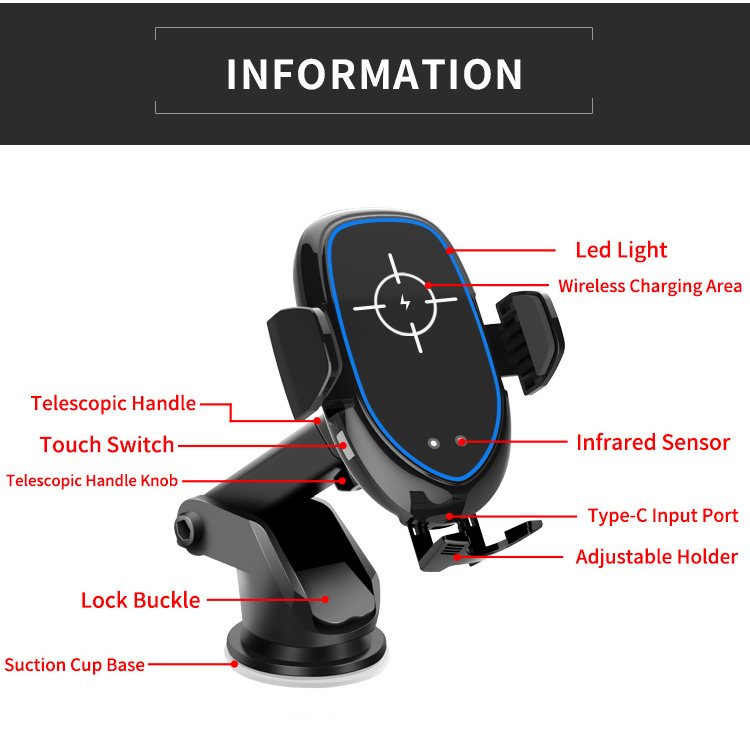 Wireless Car Charger Mount Fast Car Charging QI with smart sensor car wireless charger